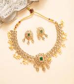 Matte gold american diamond & pearl necklace set