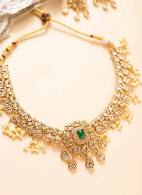 Matte gold american diamond & pearl necklace set 2