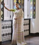 Mahendi cotton ikkat woven pallu and border