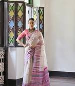 Pink cotton ikkat woven pallu and border