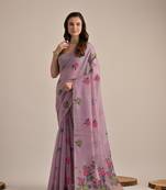 Lavender flower thread woven design saree