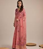 Peach flower thread woven design saree