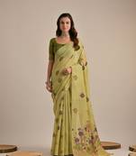 Pista flower thread woven design saree
