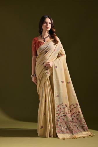 Cream lotus thread woven design