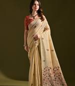 Cream lotus thread woven design