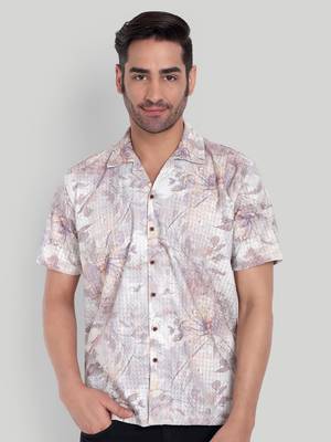 Stysure regular fit floral print shirt, short sleeve lavender cuban collar shirt, breathable fabric casual shirts 1