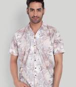 Stysure regular fit floral print shirt, short sleeve lavender cuban collar shirt, breathable fabric casual shirts