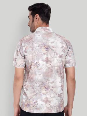 Stysure regular fit floral print shirt, short sleeve lavender cuban collar shirt, breathable fabric casual shirts 2