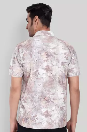 Stysure regular fit floral print shirt, short sleeve lavender cuban collar shirt, breathable fabric casual shirts