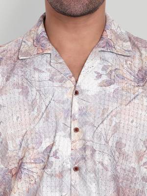 Stysure regular fit floral print shirt, short sleeve lavender cuban collar shirt, breathable fabric casual shirts 3