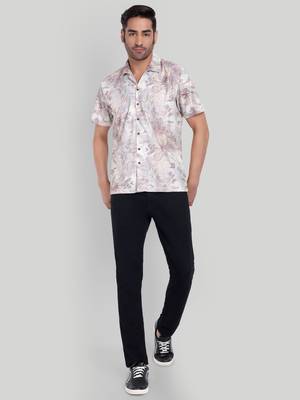 Stysure regular fit floral print shirt, short sleeve lavender cuban collar shirt, breathable fabric casual shirts 4