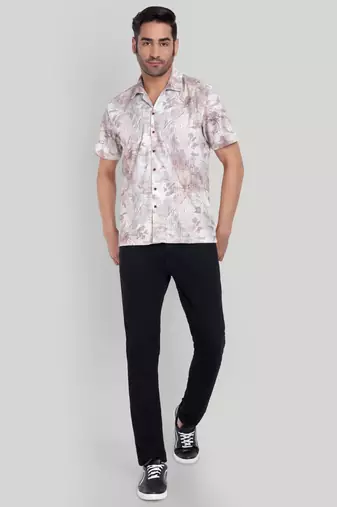 Stysure regular fit floral print shirt, short sleeve lavender cuban collar shirt, breathable fabric casual shirts