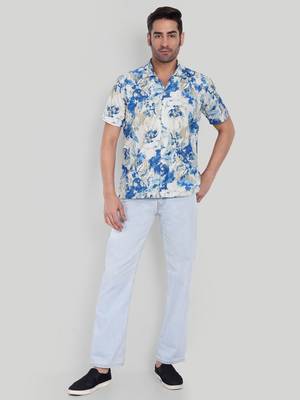 Stysure foliage botanical shirt, short sleeve indigo blue mesh texture cuban collar, regular fit casual shirts 4
