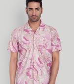 Stysure swirling abstract pattern shirt, short sleeve pink/light red ombre cuban collar, regular fit casual shirts