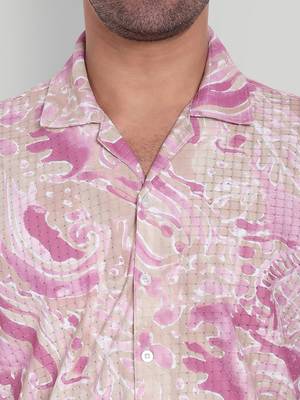 Stysure swirling abstract pattern shirt, short sleeve pink/light red ombre cuban collar, regular fit casual shirts 3