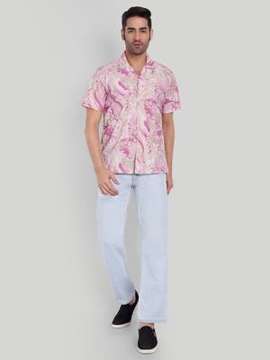 Stysure swirling abstract pattern shirt, short sleeve pink/light red ombre cuban collar, regular fit casual shirts 4