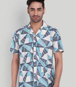 Stysure geometric triangle pattern shirt, short sleeve soft lilac mist cuban collar, regular fit casual shirts