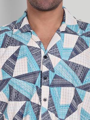 Stysure geometric triangle pattern shirt, short sleeve soft lilac mist cuban collar, regular fit casual shirts 3