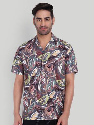 Stysure geometric zig-zag line shirt, short sleeve dusk violet brown complex pattern cuban collar casual shirts 1