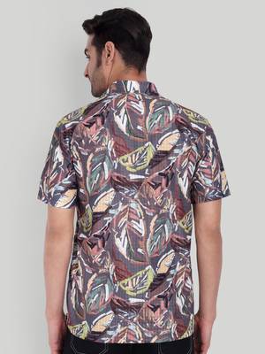 Stysure geometric zig-zag line shirt, short sleeve dusk violet brown complex pattern cuban collar casual shirts 2