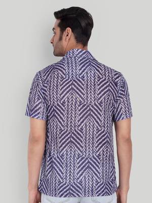 Stysure chevron stripe shirt, short sleeve blue & white zigzag pattern cuban collar, regular fit casual shirts 2