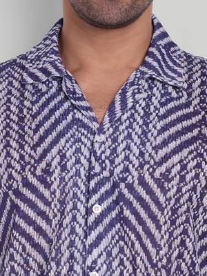 Stysure chevron stripe shirt, short sleeve blue & white zigzag pattern cuban collar, regular fit casual shirts 3