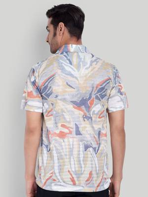 Stysure abstract color patch shirt, short sleeve blue & beige tonal cuban collar, regular fit casual shirts 2