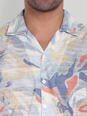 Stysure abstract color patch shirt, short sleeve blue & beige tonal cuban collar, regular fit casual shirts 3
