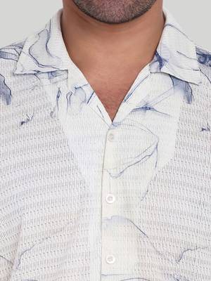 Stysure wavy nautical shirt, short sleeve white & blue stripe cuban collar, regular fit casual shirts 3