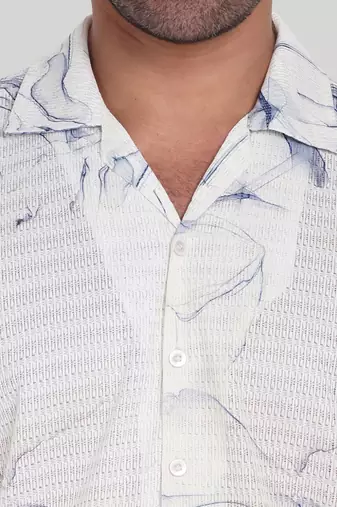 Stysure wavy nautical shirt, short sleeve white & blue stripe cuban collar, regular fit casual shirts