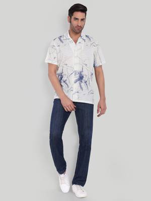 Stysure wavy nautical shirt, short sleeve white & blue stripe cuban collar, regular fit casual shirts 4