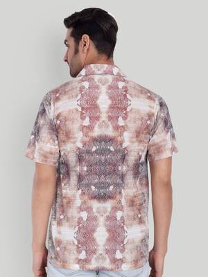 Stysure wavy ombre shirt, short sleeve orange & brown shade line pattern cuban collar, regular fit casual shirts 2