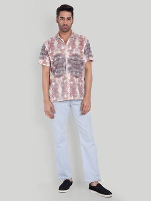 Stysure wavy ombre shirt, short sleeve orange & brown shade line pattern cuban collar, regular fit casual shirts 4