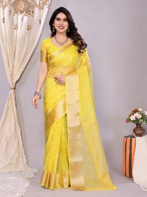 Yellow banarasi art-silk saree 1