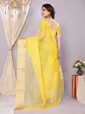Yellow banarasi art-silk saree 2