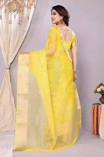 Yellow banarasi art-silk saree