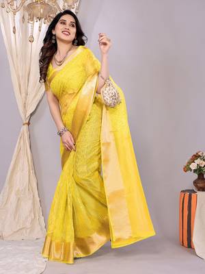 Yellow banarasi art-silk saree 3