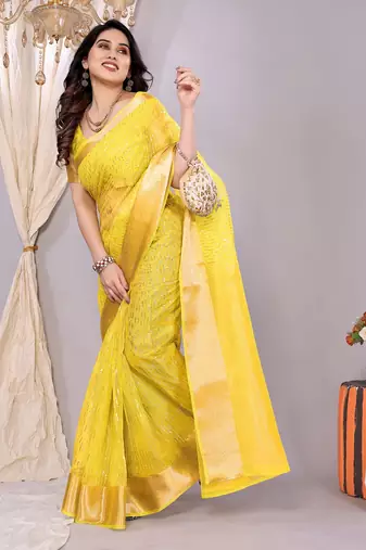 Yellow banarasi art-silk saree