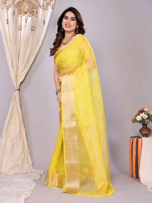 Yellow banarasi art-silk saree 4