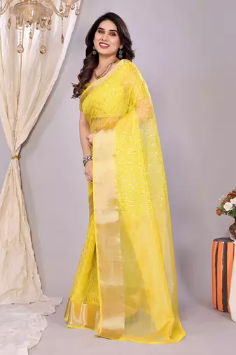 Yellow banarasi art-silk saree