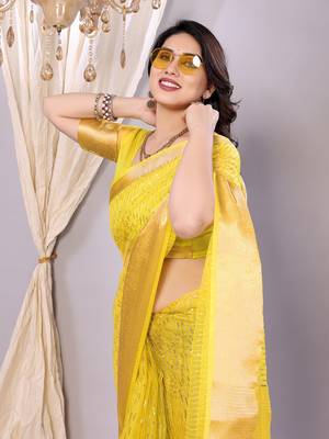 Yellow banarasi art-silk saree 5