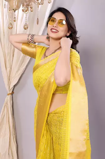 Yellow banarasi art-silk saree