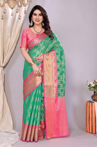 Green-pink banarasi art-silk saree