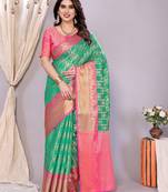 Green-pink banarasi art-silk saree