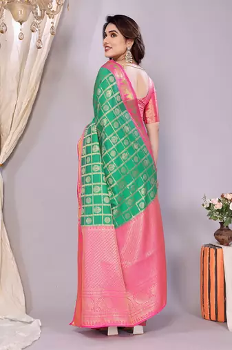 Green-pink banarasi art-silk saree