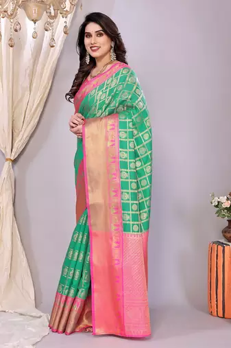 Green-pink banarasi art-silk saree
