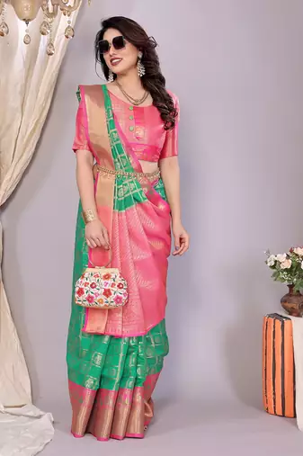 Green-pink banarasi art-silk saree