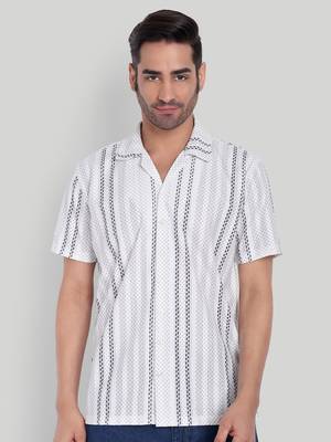 Stysure striped broken line shirt, short sleeve white grey & black textured stripe cuban collar casual shirts 1