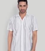 Stysure striped broken line shirt, short sleeve white grey & black textured stripe cuban collar casual shirts