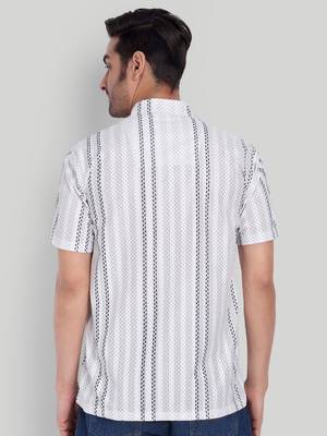 Stysure striped broken line shirt, short sleeve white grey & black textured stripe cuban collar casual shirts 2
